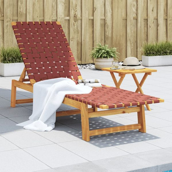 vidaXL Sonnenliege mit Tisch Rot Massivholz Akazie und Stoff, 3214214