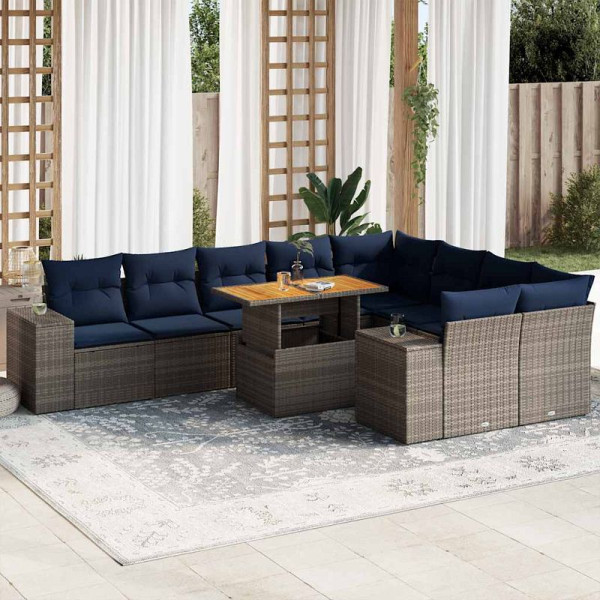 vidaXL 10-teilige Garten-Sofagarnitur mit Kissen Grau Poly Rattan, 3327421