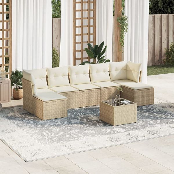 vidaXL 8-tlg. Garten-Sofagarnitur mit Kissen Beige Poly Rattan, 3249877