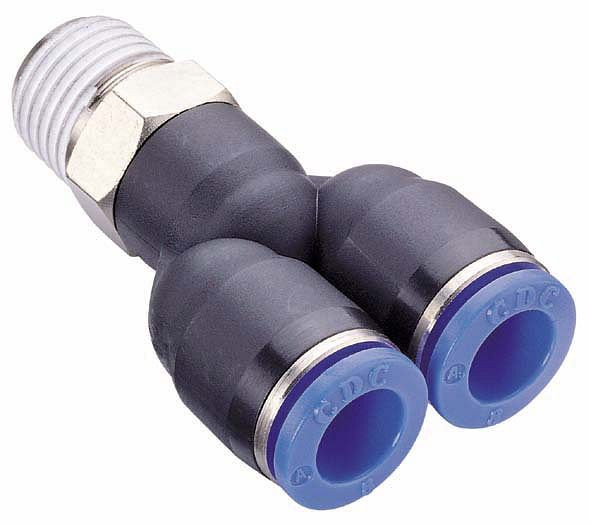 timmer B-YEk-12-3/8-KU, Y-Einschraubverschraubung konisch, mit Gewinde PTFE beschichtet, Schlauch-Ø: 12 mm, Gewinde: 3/8", VE: 5 Stück, 03181259
