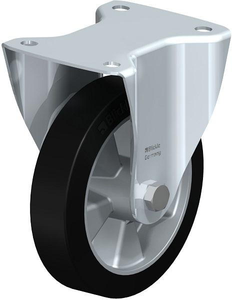 Blickle B-ALEV 161K-EL Stahlblech-Bockrolle, mittelschwere Ausführung, mit Anschraubplatte, Elastik-Vollgummi, Schwarz, 451831