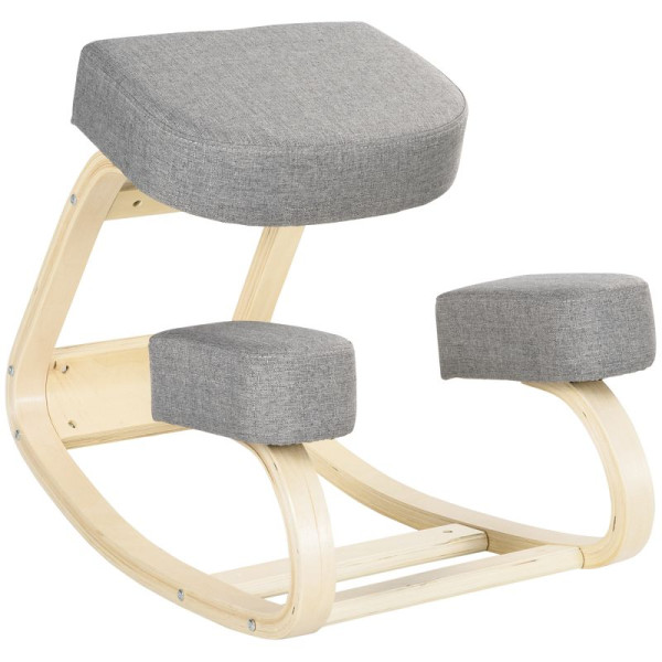 Vinsetto Kniestuhl, ergonomischer Sitzhocker, Polsterhocker für gesunde Sitzhaltung, Birkenholz, 120 kg belastbar, 921-589