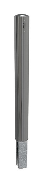 Schake Edelstahlpfosten Ø 102 mm, herausnehmbar, selbsteinrastende Verriegelung mit feuerverzinkter Bodenhülse Typ 470.1, mit Profilzylinderschloss, 40103Z