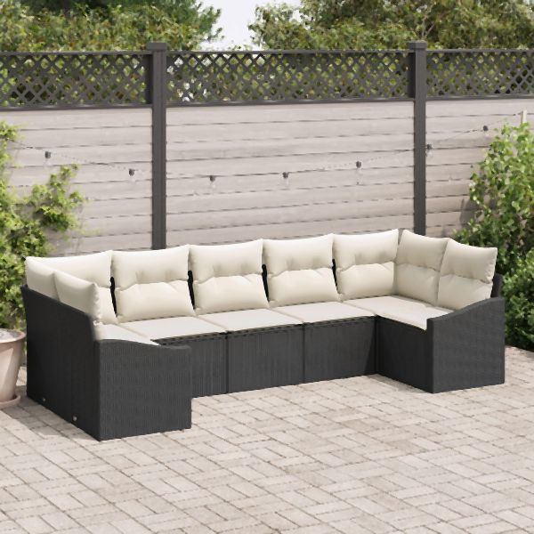 vidaXL Garten-Sofa-Set 7-teilig Beige Kissen mit schwarzem Rahmen, 3355536