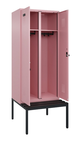 C+P Schwarz-Weiß-Spind Evolo PLUS, Bank, 2 Abteile, 2120x800x815mm, 3015/3015, Drehriegel, Sitzfläche Kunststoff, Sitzbank, 0490527-22 S10078