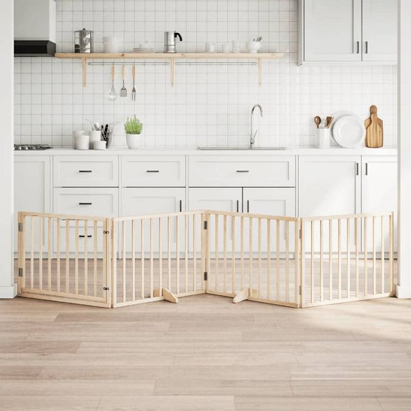 vidaXL 4-tlg. Hundetor mit Tür Faltbar 320 cm Pappelholz, 352177