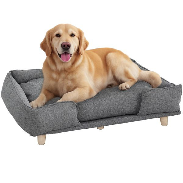 PawHut Hundesofa, Haustiersofa, Haustierbett, abnehmbares u. waschbares Polster, Natur+ Dunkelgrau, D04-261V00CG