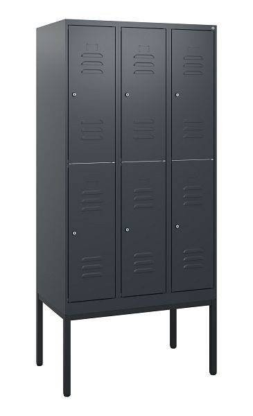 C+P Doppelstöckiger Spind Classic PLUS, Gestell, 3 Abteile, 1950x900x500mm, 7016/7016, Zylinderschlösser, 0803305-30 S10042