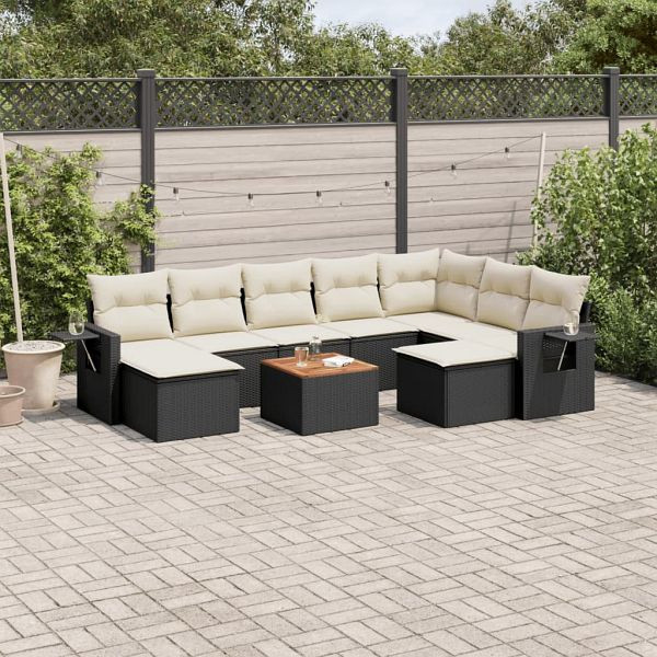vidaXL 10-teilig Garten-Sofagarnitur mit Kissen Schwarz Poly Rattan, 3224845