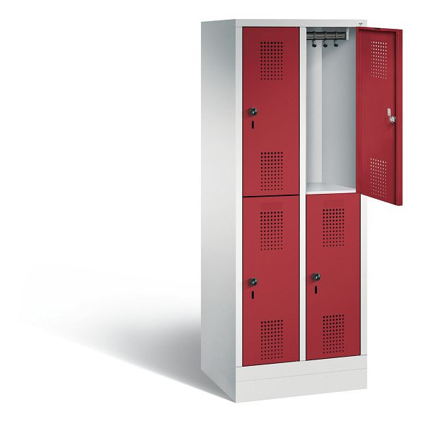 C+P Spind doppelstöckig Evolo, H1600xB610xT500mm, Farbe: Lichtgrau / Rubinrot, 483206-20 S10034