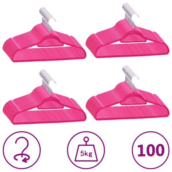 vidaXL 100 Stück Kleiderbügel-Set Anti-Rutsch Rosa Samt, 289925