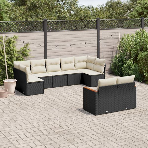 vidaXL 9-teilig Garten-Sofagarnitur mit Kissen Schwarz Poly Rattan, 3226287