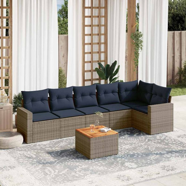 vidaXL 7-teilige Garten-Sofagarnitur mit Kissen Grau Poly Rattan, 3256467