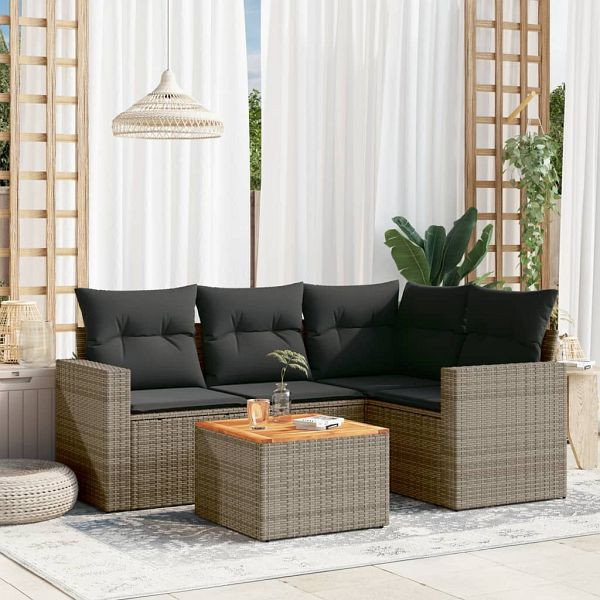 vidaXL 5-teilig Garten-Sofagarnitur mit Kissen Grau Poly Rattan, 3256438