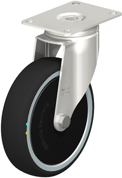 Blickle LKPXA-PATH 126KD-26-ELS-FK Edelstahl-Apparate-Lenkrolle mit Anschraubplatte, Thermoplastisches Polyurethan, Grau, 853522