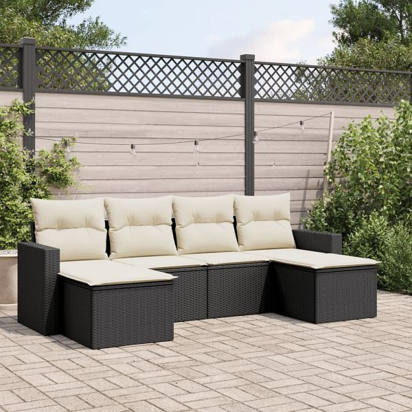 vidaXL 6-teilig Garten-Sofagarnitur mit Kissen Schwarz Poly Rattan, 3251653