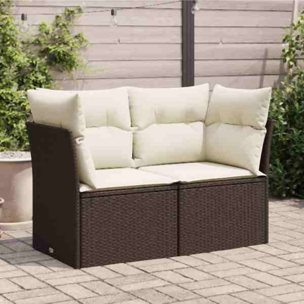 vidaXL Gartensofa mit Kissen 2-Sitzer Braun Poly Rattan, UV-beständig, 366217
