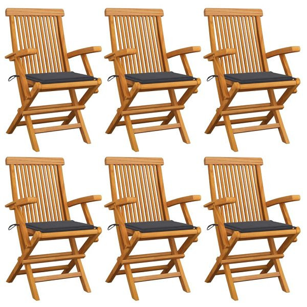 vidaXL Gartenstühle mit Anthrazit Kissen 6 Stück Massivholz Teak, 3062541