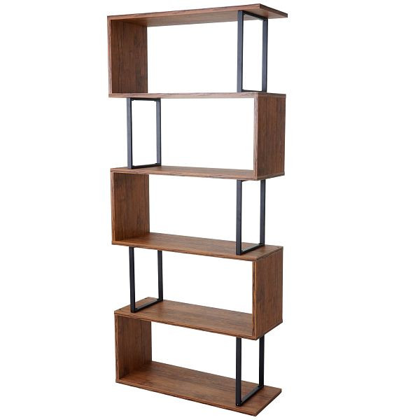 Mendler Bücherregal HWC-A27, Standregal Wohnregal, 183x80cm 3D-Struktur 5 Ebenen, Wildeiche-Optik, Metall schwarz, 50706
