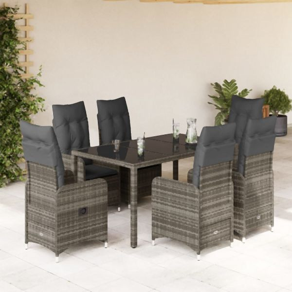 vidaXL 5-tlg. Garten-Bistro-Set mit Kissen Grau Poly Rattan, 3277036