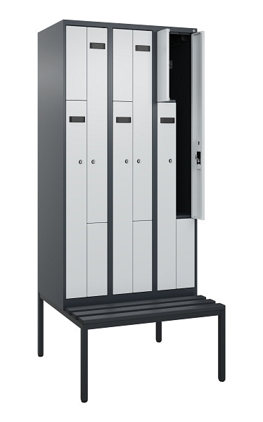 C+P Z-Spind Evolo PLUS, 6 Fächer, 2120x900x815mm, 7016/7035, Zylinderschloss, Material Sitzfläche Kunststoff, Sitzbank, 0490537-306 S10098
