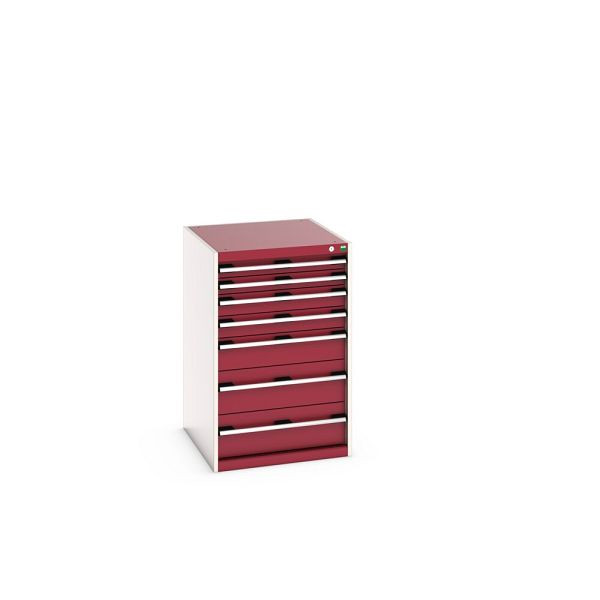 bott cubio Schubladenschrank bestückt, mit 7 Schubladen, BxTxH: 650x750x1000mm, RAL 7035/3004, Purpurrot, 40027031.24V