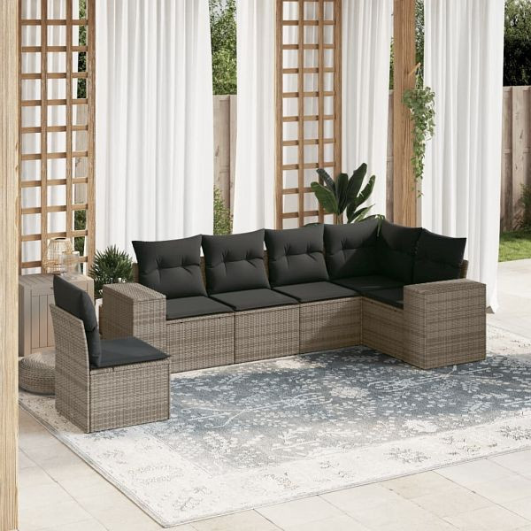 vidaXL 6-teilig Garten-Sofagarnitur mit Kissen Grau Poly Rattan, 3254967