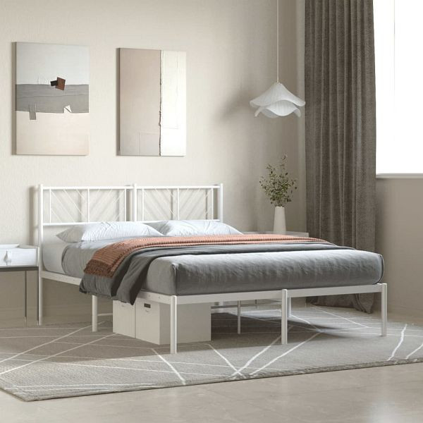 vidaXL Bettgestell mit Kopfteil Metall Weiß 150x200 cm, 372230