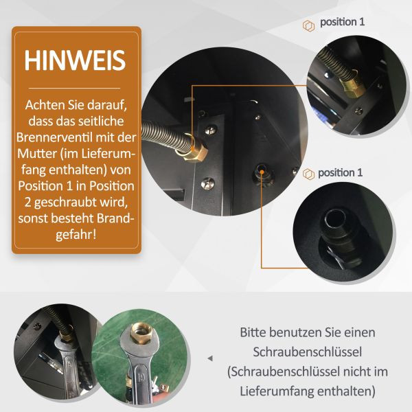 Outsunny Gasgrill BBQ mit 6 Brennern 1 Seitenbrenner Schrank Multifunktion Metall Schwarz 135 x 50 x 100 cm, 846-065