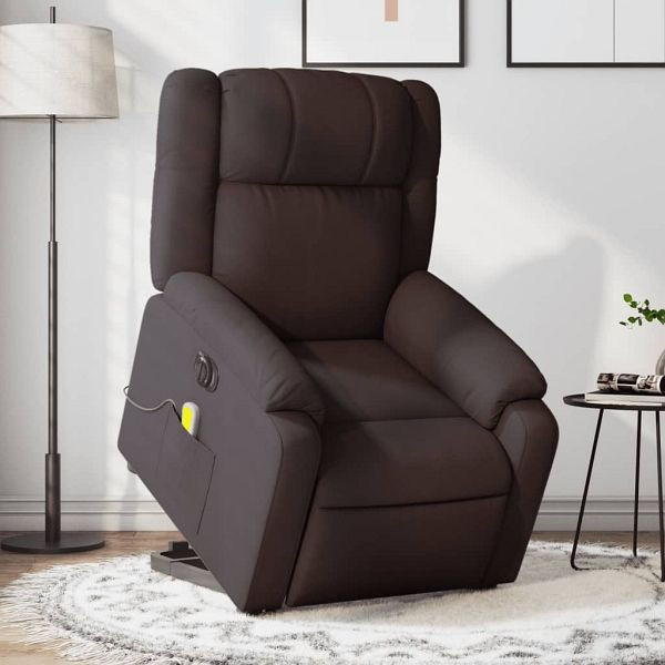 vidaXL Elektrischer Massagesessel mit Aufstehhilfe Dunkelbraun Stoff, 3205243