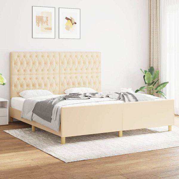 vidaXL Bettgestell mit Kopfteil Creme 180x200 cm Stoff, 3125321