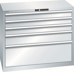LISTA Schubladenschrank 54x27E (BxTxH) 1023x572x850mm KEY Lock, Lichtgrau, 5 Schubladen, Traglast Schubladen 75 - 200 kg, 78.742.020