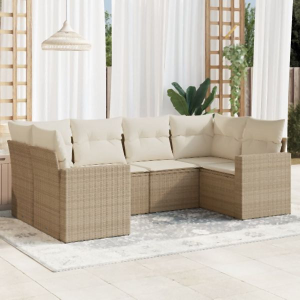 vidaXL 6-tlg. Garten-Sofagarnitur mit Kissen Beige Poly Rattan, 3251715