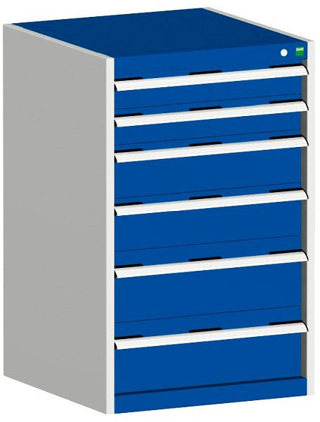 bott cubio Schubladenschrank bestückt mit 6 Schubladen BxTxH: 650 x 525 x 1000 mm, RAL 7035/5010, 40011054.11V