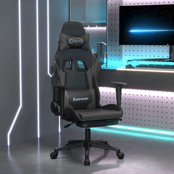 vidaXL Gaming-Stuhl mit Massage & Fußstütze Schwarz & Grau Kunstleder, 345461