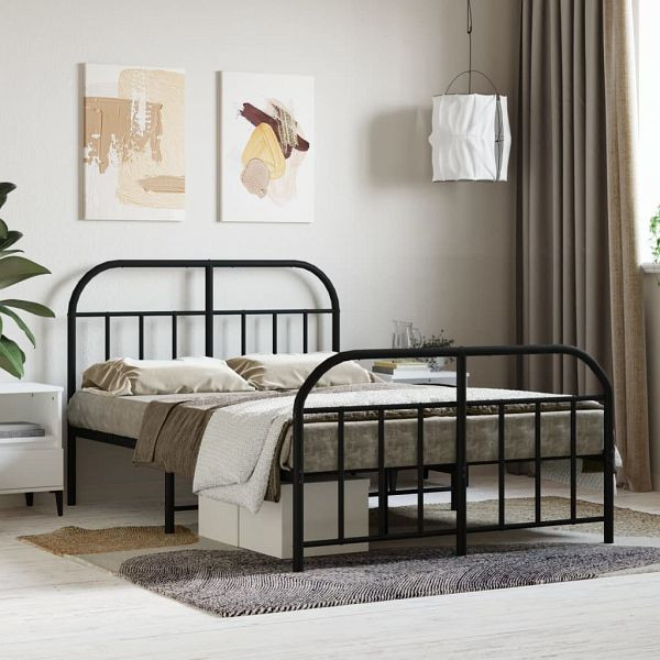 vidaXL Bettgestell mit Kopf- und Fußteil Metall Schwarz 120x190 cm, 353650