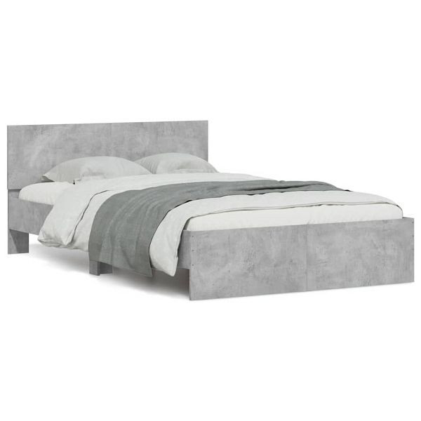 vidaXL Bettgestell mit Kopfteil LED-Beleuchtung Betongrau 140x190 cm, 3207626