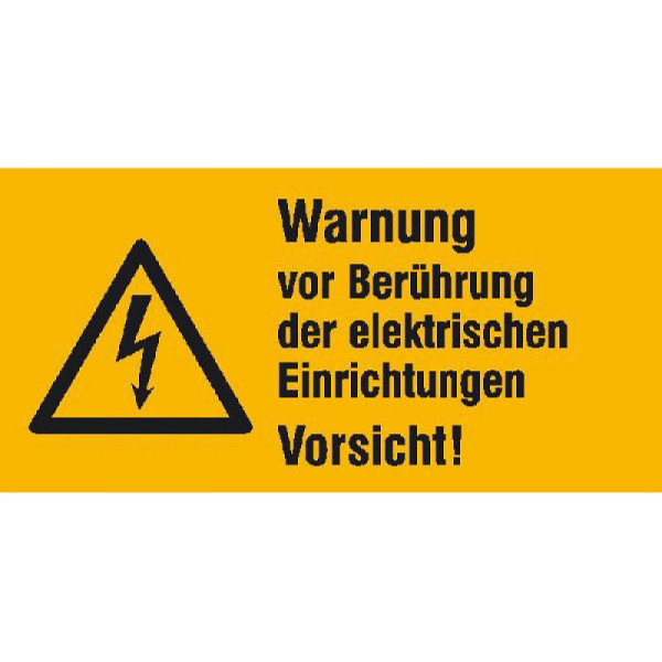 Stein HGS Elektrokennzeichnung/Warnkombischild, Warnung vor Berührung der elektrischen Einrichtungen Vorsicht!, 131 x 65 mm / Folie, selbstklebend, 21.1259
