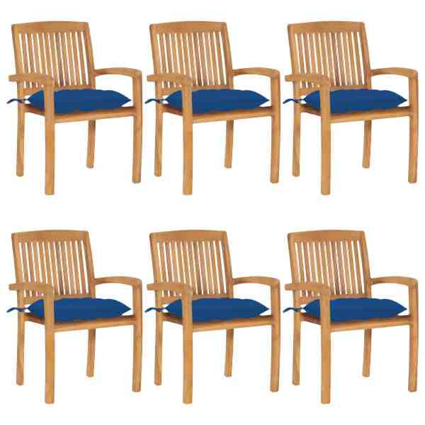 vidaXL Stapelbare Gartenstühle mit Kissen 6 Stück Massivholz Teak, 3073277