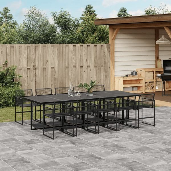 vidaXL 11-teilig Garten-Essgruppe Schwarz Poly Rattan, 3295051