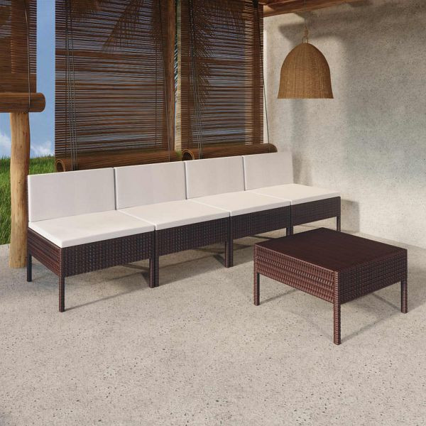 vidaXL 5-teilig Garten-Lounge-Set mit Auflagen Poly Rattan Braun, 3094323
