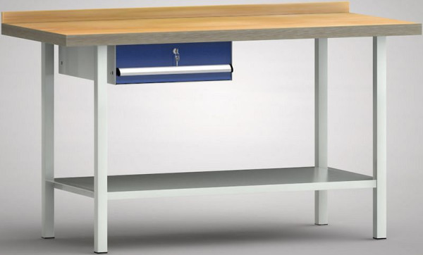 KLW Standard-Werkbank - 1500 x 700 x 900 mm L x T x H (ERGO-Version), mit einer Einzelschublade 150 mm Fh-EA, links, WS005E-1500M40-E7001