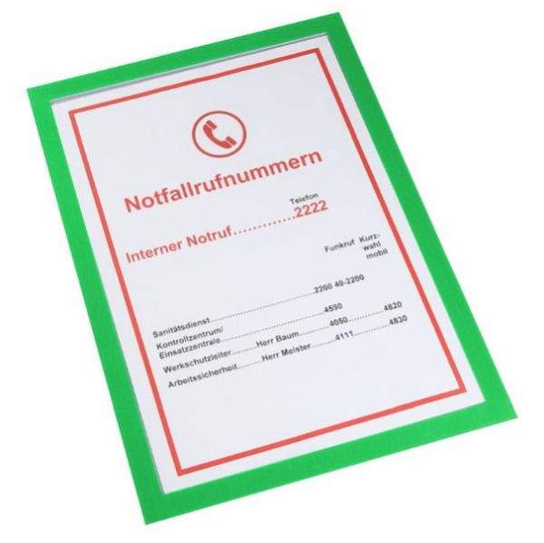 Eichner Magnetische Infotasche DIN A4 Premium, Farbe: Grün, Fülltiefe 3 mm, VE: 5 Stück, 9015-00593-030