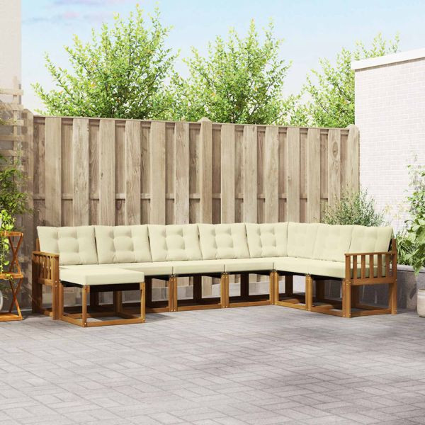 vidaXL Outdoor-Sofagarnitur mit Kissen 8-teilig Natur und Creme, 3368949