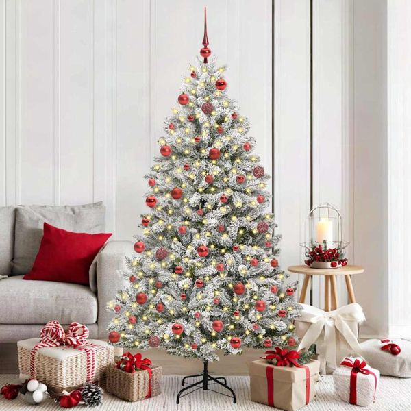 vidaXL Künstlicher Weihnachtsbaum Grün und Weiß 180 cm PVC und Metall, 3395748