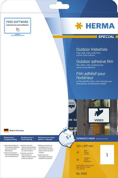 HERMA 9500 Etiketten A4 Outdoor Klebefolie weiß 210x297 mm Folie matt 10 St., 9500