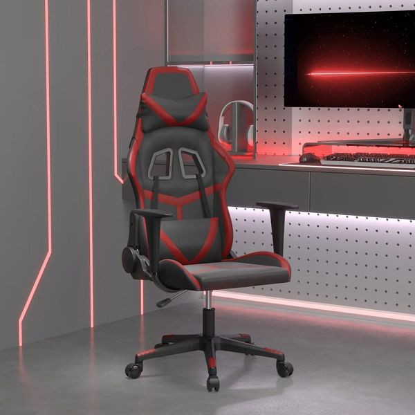vidaXL Gaming-Stuhl mit Massagefunktion Schwarz und Weinrot Kunstleder, 345430