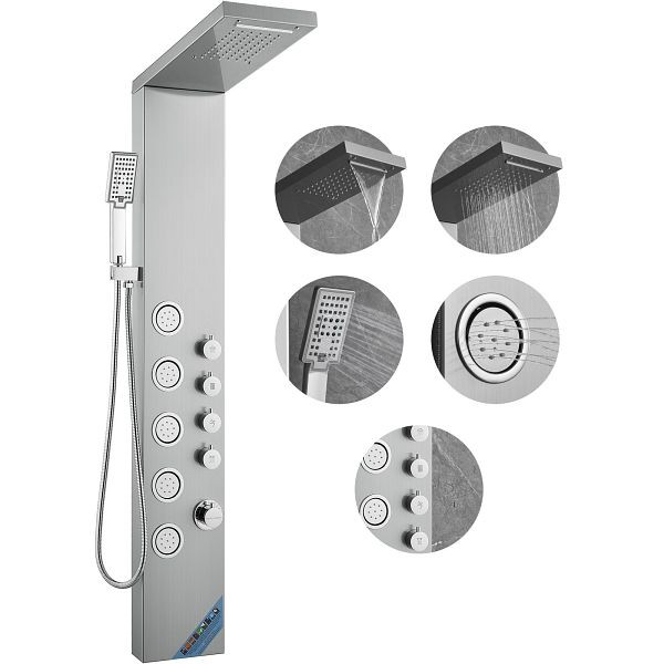 VEVOR Duschsäule, 4 Modi, Regenfall, 5 Ganzkörpermassagedüsen, Handbrause mit 3 Einstellungen, 1,5 m Schlauch, Edelstahl, FTYS4CS2MSDPNYC1QV0