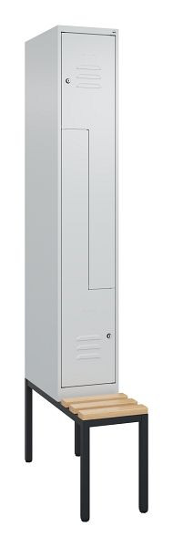 C+P Z-Spind Classic PLUS, mit untergebauter Sitzbank, 2 Abteile, 2120x300x815mm, 7035/7035, Zylinderschlösser, Buche-Sitzleisten, 0800537-102 S10024