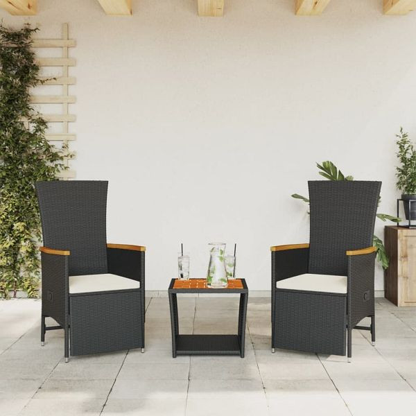 vidaXL 3-teilig Garten-Essgruppe mit Kissen Schwarz Poly Rattan, 3277541